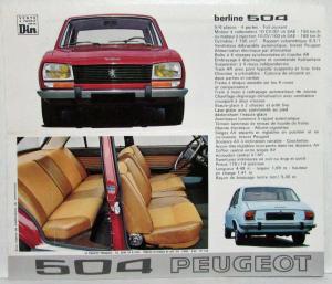 1969 Peugeot 504 Sales Folder Spec Sheet - French Text