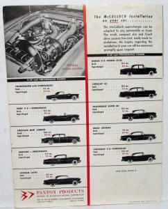 Mid 1950s Paxton McCulloch Supercharger Sales Brochure Ford Chevy Dodge Mercury