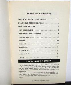 1963 Ford Truck 100 Thru 350 & P Series Owners Manual ORIGINAL F250 F350 4x2