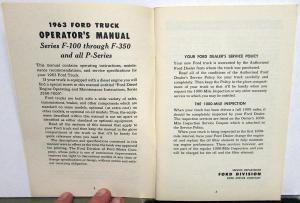 1963 Ford Truck 100 Thru 350 & P Series Owners Manual ORIGINAL F250 F350 4x2