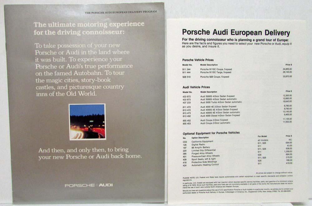 1982 Porsche and Audi European Delivery Program Brochure and Price Sheet