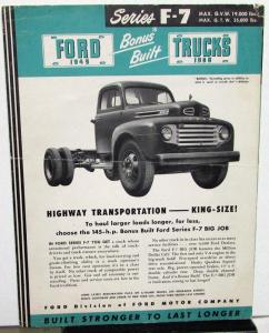 1949 Ford F7 Chassis with Cab Big Job Truck Sales Folder & Specs REVISED