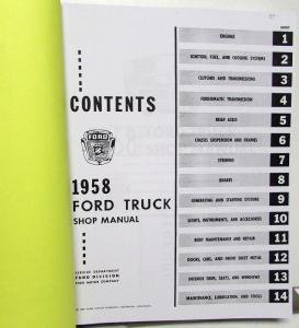 1958 Ford Truck Service Shop Repair Manual F 150 250 350 Pick Up Heavy Duty