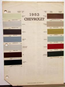 1953 Chevrolet Color Paint Chips Automotive Finishes Leaflet Car