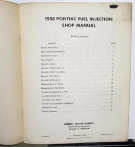 1958 Pontiac Fuel Injection Service Shop Manual Original