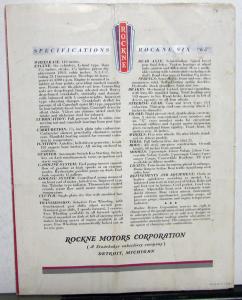 1932 Rockne Six Model 65 Sedan Coach By Studebaker Sales Brochure Folder Orig