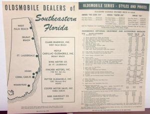 1953 Oldsmobile Series 88 98 Florida Dealer Brochure Locations Options Prices