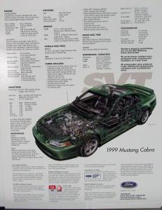 1999 Ford Mustang Cobra SVT Data Sheet Glossy Cardstock Original