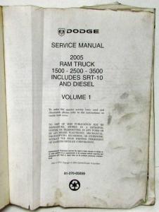 2005 Dodge Ram Truck 1500 2500 3500 Service Shop Manual 4 Vol Set SRT10 & Diesel