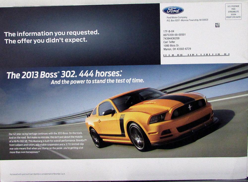 2013 Ford Mustang V6 GT Shelby GT500 Boss 302 Sales Brochure MAILER ...