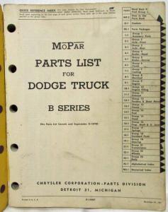 1948-1953 MOPAR Parts List for Dodge Trucks B-Series Exc Power Wagon & Route Van