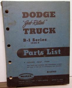 1948-1949 MOPAR Parts List Book for Dodge Trucks B-1 Series Job Rated Models