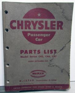 1949 Chrysler Passenger Cars Parts List Royal Saratoga New Yorker Imperial