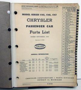 1949 Chrysler Passenger Cars Parts List Royal Saratoga New Yorker Imperial