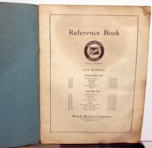 1926 Buick Standard Master Six Models Reference Book Owners Manual Original