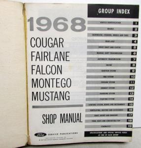 1968 Ford Mercury Shop Service Manual Mustang Cougar Fairlane Falcon Montego