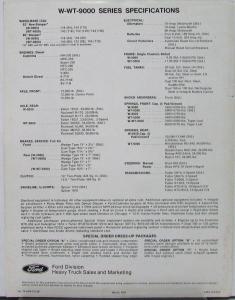 1973 Ford W WT 9000 Series Linehauler Truck Data Sheet Specifications Original