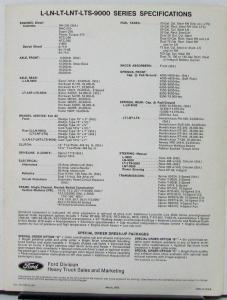 1973 Ford L Series Owner Operator Truck Data Sheet Specifications Original