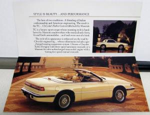 1989 Chrysler TC Turbo Convertible By Maserati Dealer Sales Brochure Original