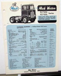 1968-1969 Mack Western Truck Dealer Sales Data Spec Folder FL700L & FS 700L
