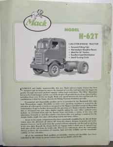 1955 Mack Truck Model H-62T Dealer Sales Brochure Folder COE Gas Features Specs