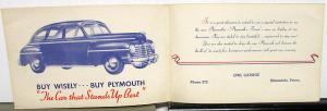 1942 Chrysler Plymouth Dealer Mailer Invitation New Models Owl Garage Penna