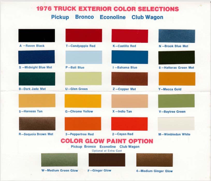 1976 Ford Light Truck Exterior Colors Paint Chips Folder Pickup Bronco