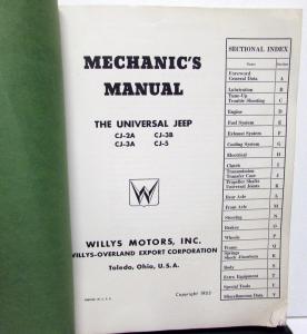 1955-1956 Willys Jeep Dealer Service Shop Manual Universal Models CJ 2A 3A 3B 5