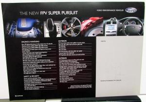 2006 Ford FPV Super Pursuit Australian Dealer Sales Data Card Handout Boss 290