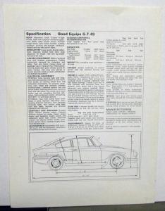 1965 1966 1967 Bond Equipe GT 4S British Dealer Sales Brochure Features Specs