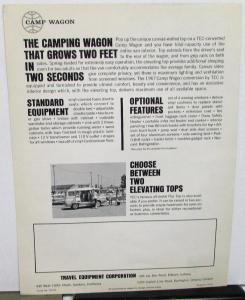 1967 Dodge Camp Wagon TEC Vintage RV Camper A100 Van Dealer Sales Sheet