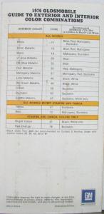 1976 Oldsmobile Exterior Colors Paint Chips & Interior Color Combos Sales Folder