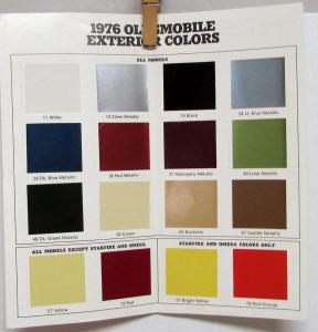 1976 Oldsmobile Exterior Colors Paint Chips & Interior Color Combos Sales Folder