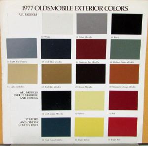 1977 Oldsmobile Exterior Colors Paint Chips & Interior Color Combos Sales Folder