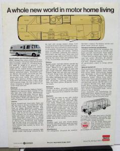 Early 1970s Dodge Mahal Travco Motor Home RV Camper Dealer Data Sheet