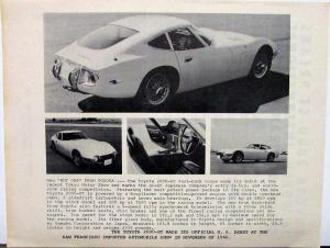 1966 1967 Toyota 2000-GT Info Sheet San Francisco Imported Automobile Show