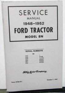 1948-52 Ford Model 8N Tractor Service Shop Manual Repair Instructions New Repro