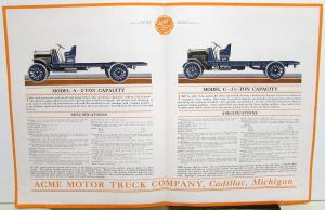 1918 ACME Trucks Dealer Sales Brochure Models A B C E 1 Thru 5 Ton Chassis Orig