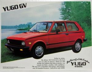 1988 Yugo GV Sales Spec Sheet