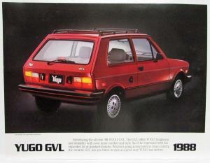 1988 Yugo GVL Sales Spec Sheet