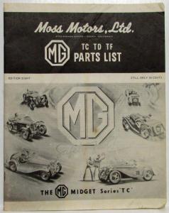 1950s MG TC TD TF Moss Motors LTD Parts List Edition Eight 2-15-1964