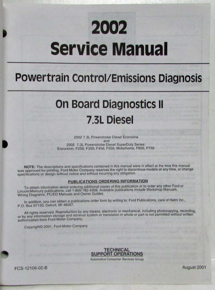 2002 Ford 7.3L POWERSTROKE DIESEL hot Powertrain Control Emission Service Manual NEW