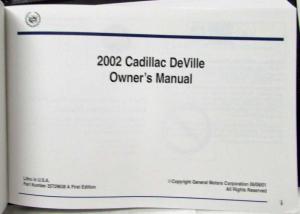 2002 Cadillac Deville Boxed Soft Cover Owners Operator Manual with Extras