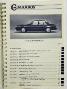 1987 Cadillac Cimarron Owners Operator Manual