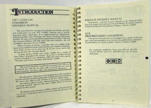 1987 Cadillac Cimarron Owners Operator Manual