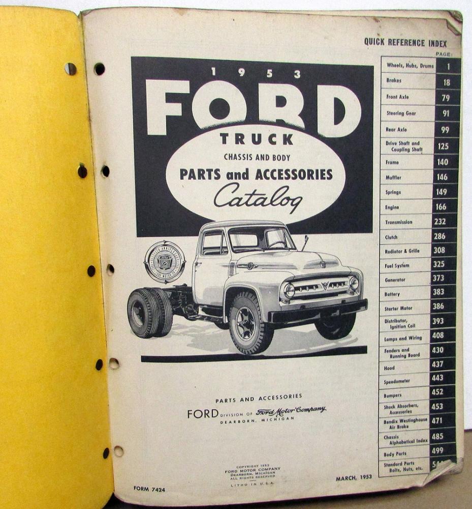 1953 Ford F 100 250 350 Pickup COE Conventional Truck Parts Book