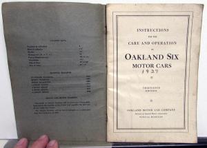 1927 Oakland Six Thirteenth Edition Instruction Book Owners Manual