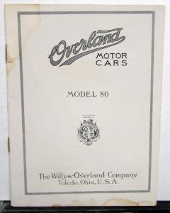 1915 Willys Overland Model 80 Touring Roadster Coupe Sales Brochure Original