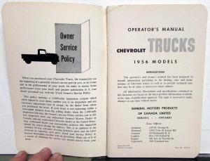 1956 Chevrolet Light Medium Heavy Duty Truck Canadian Owners Manual ORIGINAL