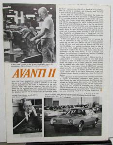 1966 1967 Avanti II Road & Track Reprint Article Performance Specs Sales Folder